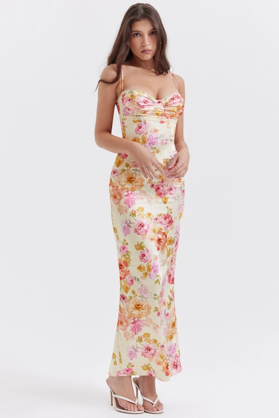 Clothing : Maxi Dresses : 'Josefina' Ivory Floral Maxi Dress