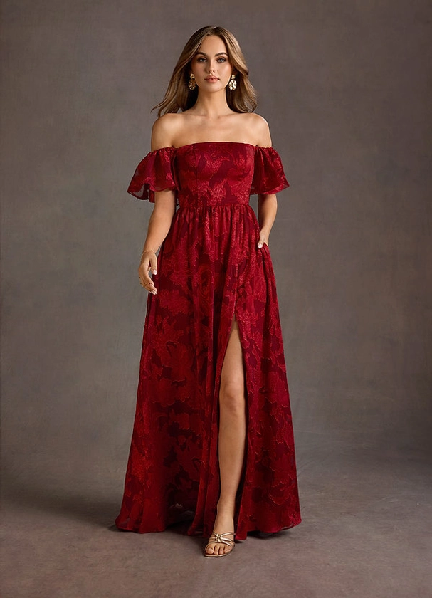 Victoria Ruby Red Maxi Dress | Azazie CA