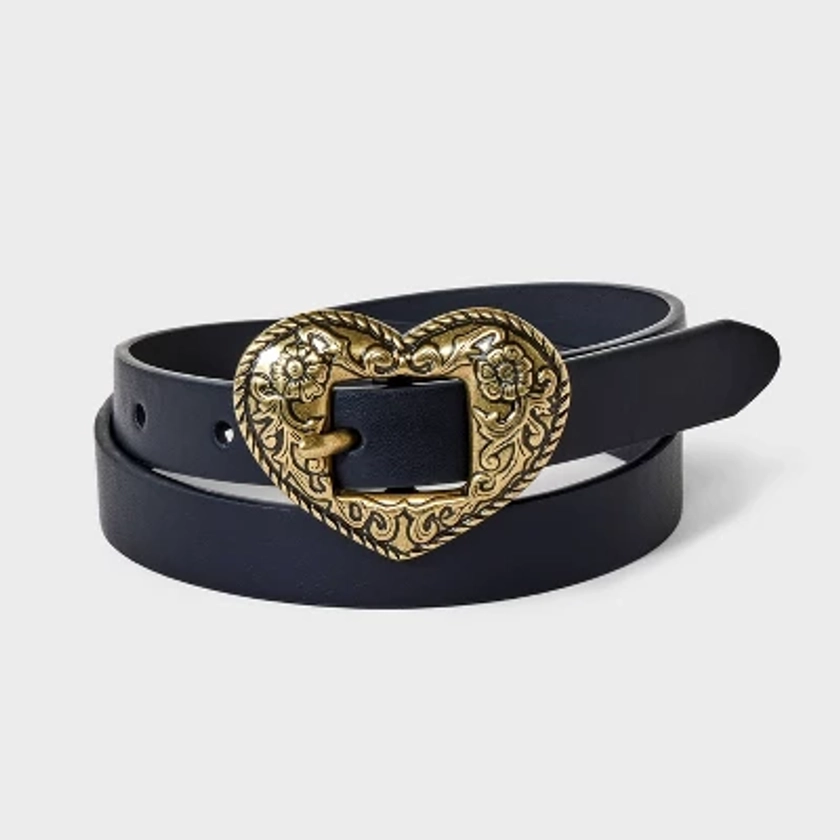 Girls' Western Heart Buckle Belt - art class™ Black/Gold S