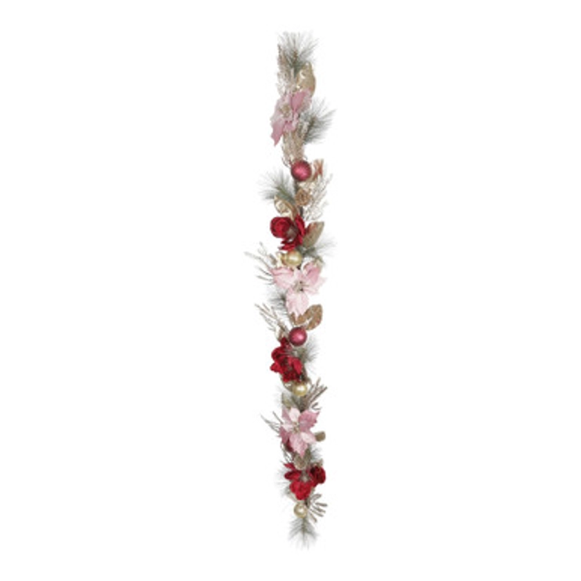 Pink Magnolia and Poinsettia Garland (180cm)