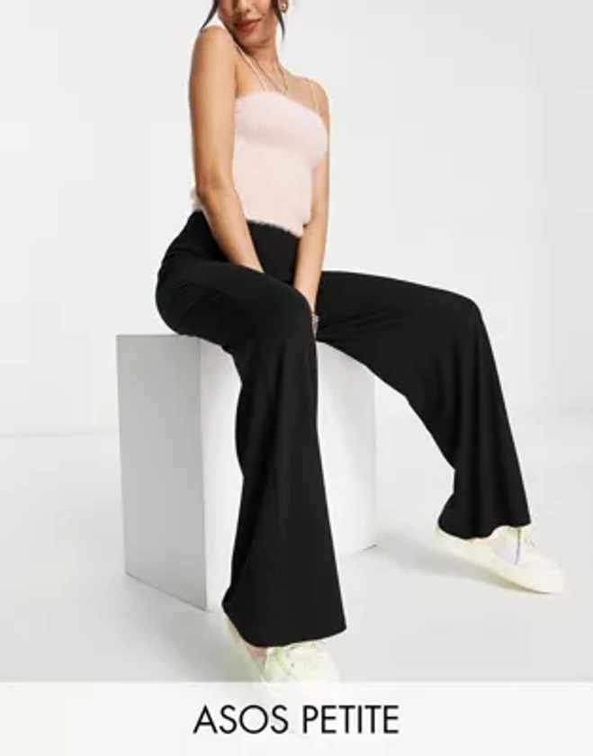 ASOS DESIGN Petite basic wide leg jersey trouser in black