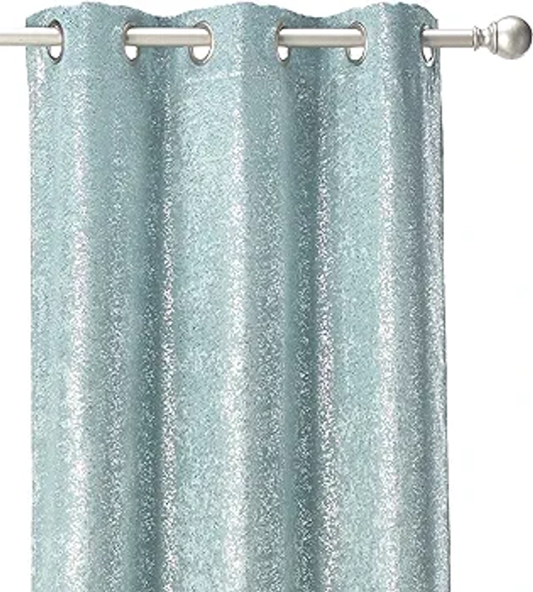 kensie 2 Pack Sparkle Metallic Thermal Insulated Blackout Grommet Top Curtain Panels, 38 in x 84 in (W x L), Robins Egg Blue
