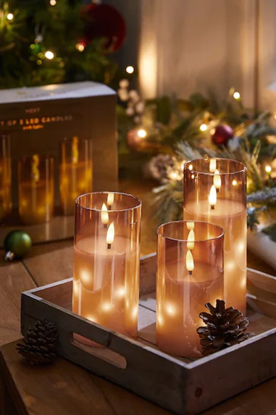 Set of 3 Gold Light Up LED Candles