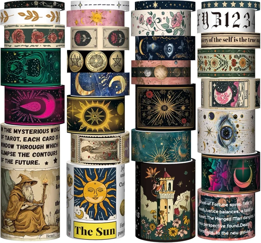 29 Rolls Washi Tape Set - Tarot Theme Decorative Masking Tape Colored Patterns, Vintage Adhesive Artists Tapes for Journaling Supplies, Diy Crafts, Scrapbooking, Junk Journal Supplies, School Supplies