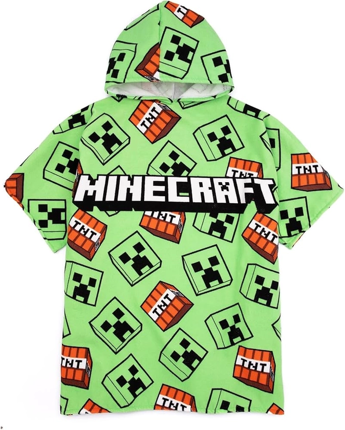 Minecraft Kids Towel Poncho | Green Bath Towel For Boys & Girls | Creeper TNT Explosive Swimwear | Hooded Graphic Beach Cover Up | Cosy Swim Accessory Gift for Children : Amazon.co.uk: Home & Kitchen