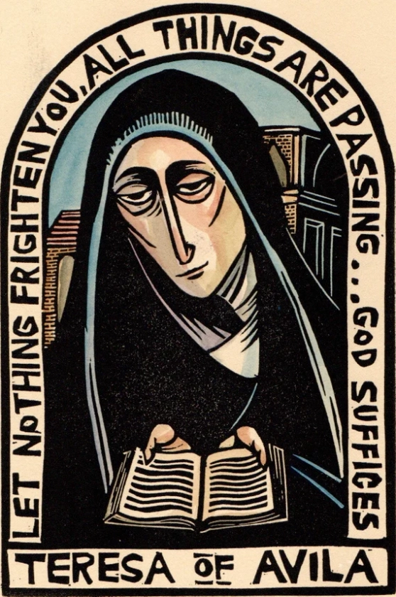 Saint Teresa of Avila Doctor of the Church original handmade linocut Christian mystic prayer icon