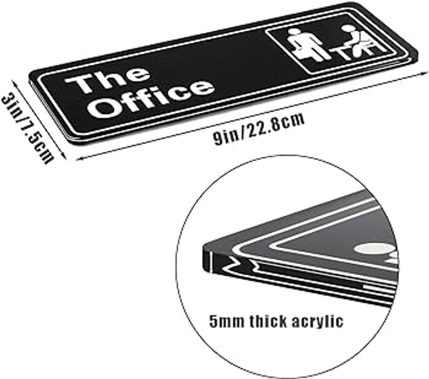 LUTER The Office Sign - Pannello per porta in acrilico, autoadesivo di facile installazione, 3,2 x 9 x 0,2 pollici (bianco e nero)