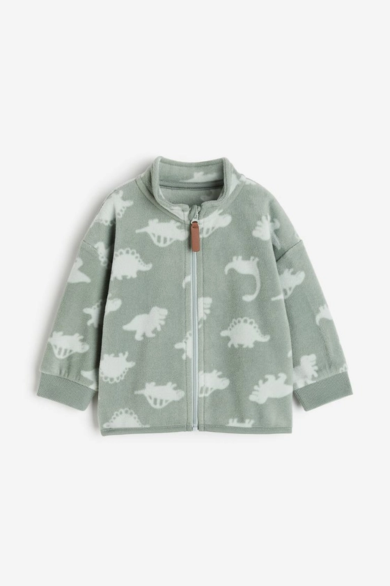 Fleece jacket - Dusty green/Dinosaurs - Kids | H&M GB
