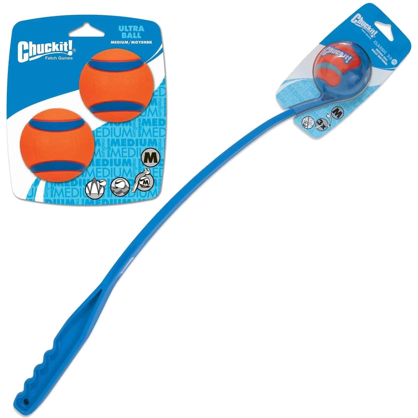 Chuckit! Ultra Rubber Ball Tough Dog Toy & Chuckit! Classic Launcher Dog Toy, Color Varies