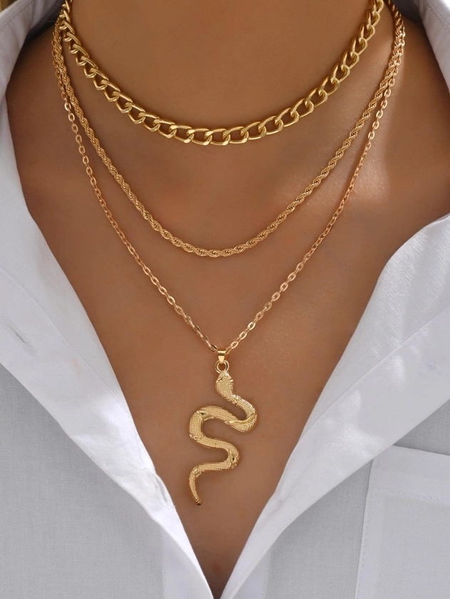 3 pièces/set Collier à chaîne mode à détail serpent pour femme pour décoration quotidienne