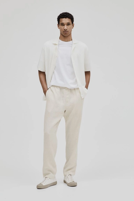 Pantalon en lin Regular Fit - Crème - HOMME | H&M FR