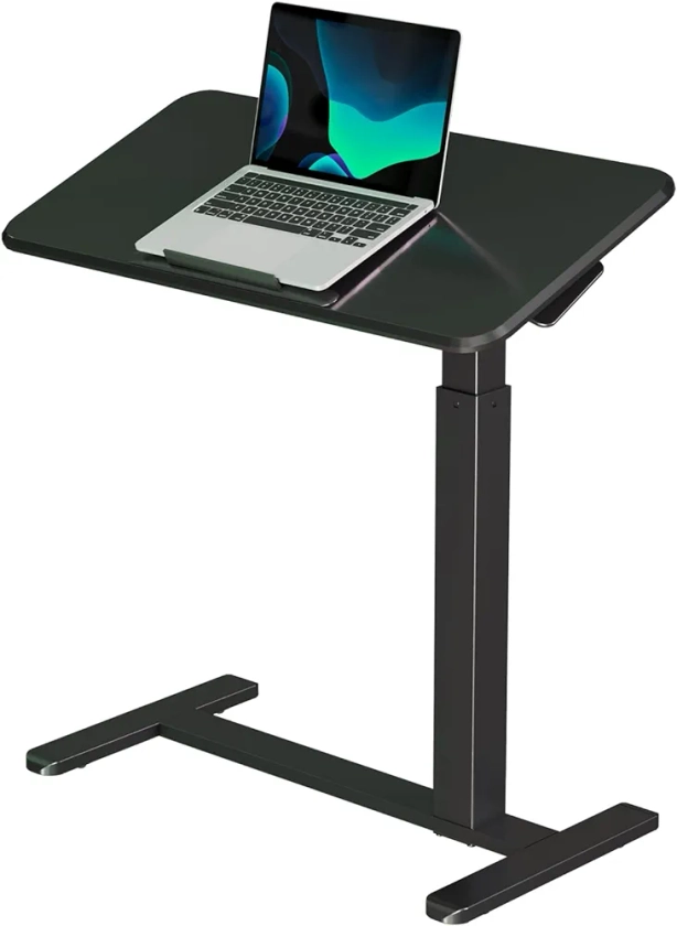 Mobile Standing Desk, Height Adjustable Rolling Laptop Desk, 90° Tiltable Overbed Bedside Table, Portable Computer Desk with Wheels, Foldable Cart for Home Office, Black