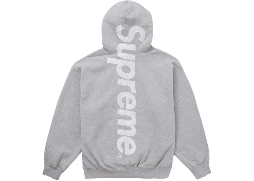 Supreme Satin Applique Hooded Sweatshirt FW24 Heather Grey