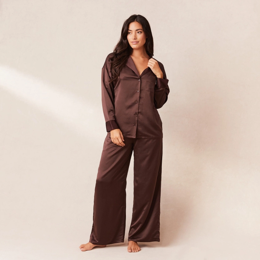 Classic Satin Pantalon de Pyjama - Chocolat