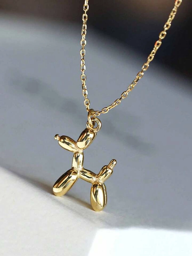 1pc Fashionable Stainless Steel Chain Balloon Dog Charm Necklace, Holiday Gift For Girls