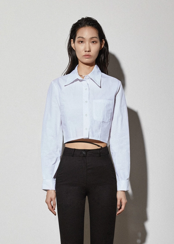 [품절] Double Button Cuff Crop Shirts - White