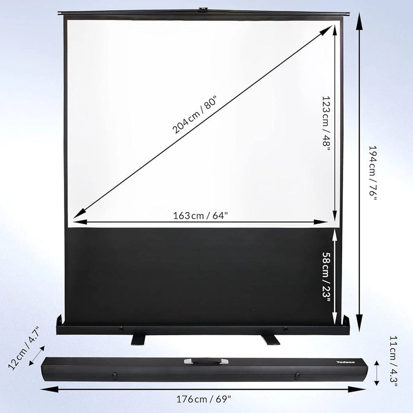 Todeco Ecran de Projection Portable 80 Pouces, Ecran de Projection sur Pied, 163 x 123 cm, Matériau: Toile Blanche, Ratio d'aspect: 4:3