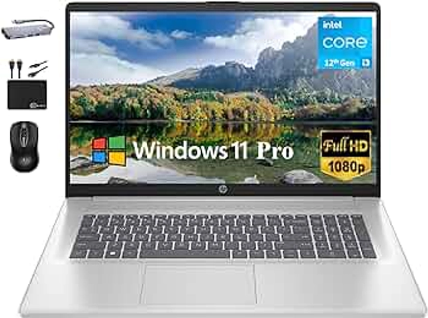 HP 2024 Essential 17.3"" FHD Business Laptop Computer, Intel Core i3-1215U (6-Core), 32GB RAM, 1TB PCIe SSD, Fullsize Keyboard, Webcam, Wi-Fi, HDMI, Windows 11 Pro +MarxsolAccessory, Natural Silver