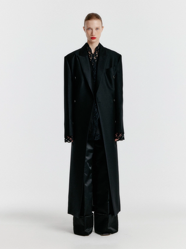 YALE Peaked lapel Tailored Long Coat - Black : EENK SHOP