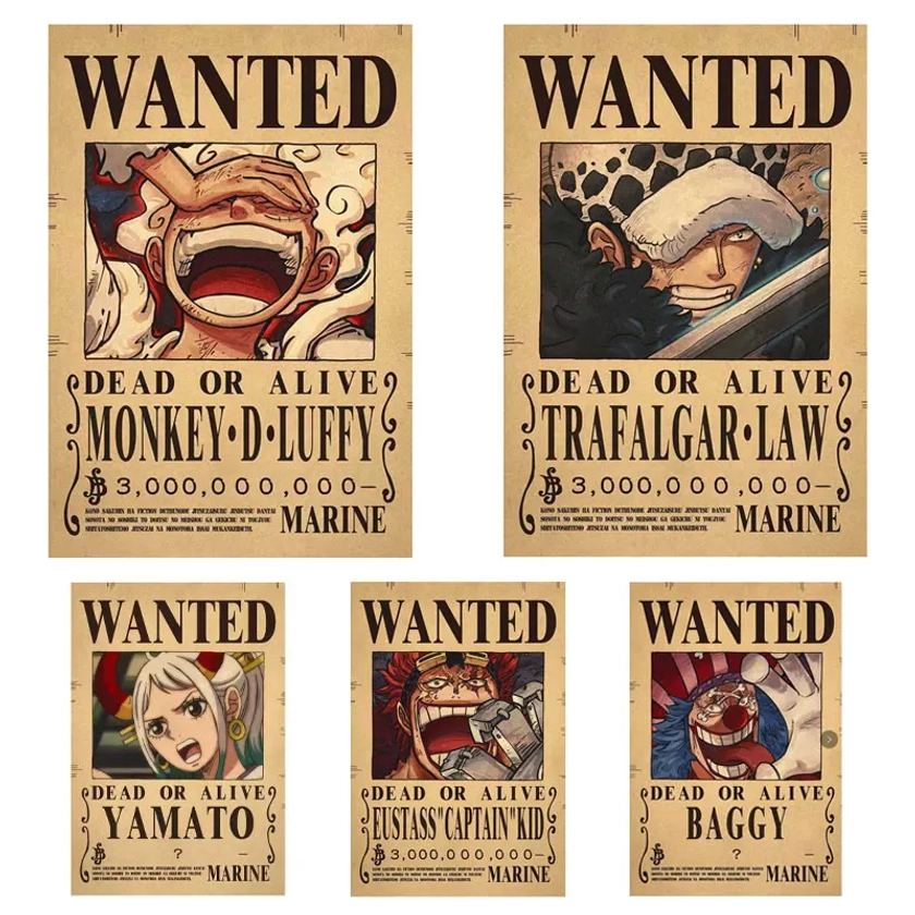 One Piece Anime Luffy 3 Billion Bounty Wanted Affiches de dessin animé, Peinture de confrontation, Affiche imprimée, Jouets pour enfants, Cadeaux d'anniversaire, Nouveau