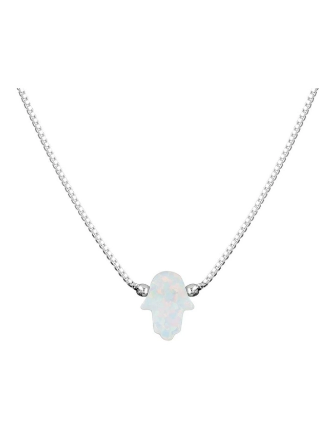 Mocha Sterling Silver Mini Hamsa Fine White Necklace | MYER