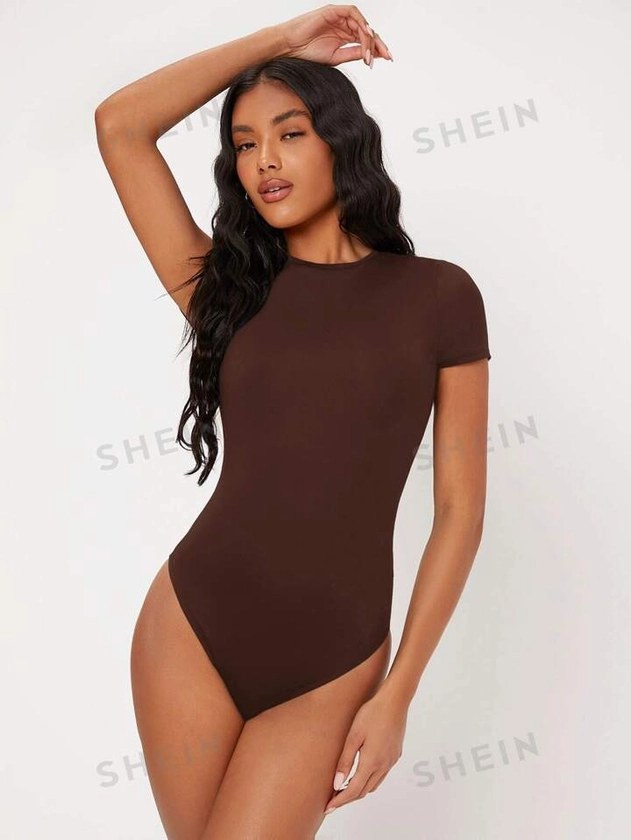 SHEIN BASICS 1pc Solid Slim Fit Bodysuit | SHEIN UK