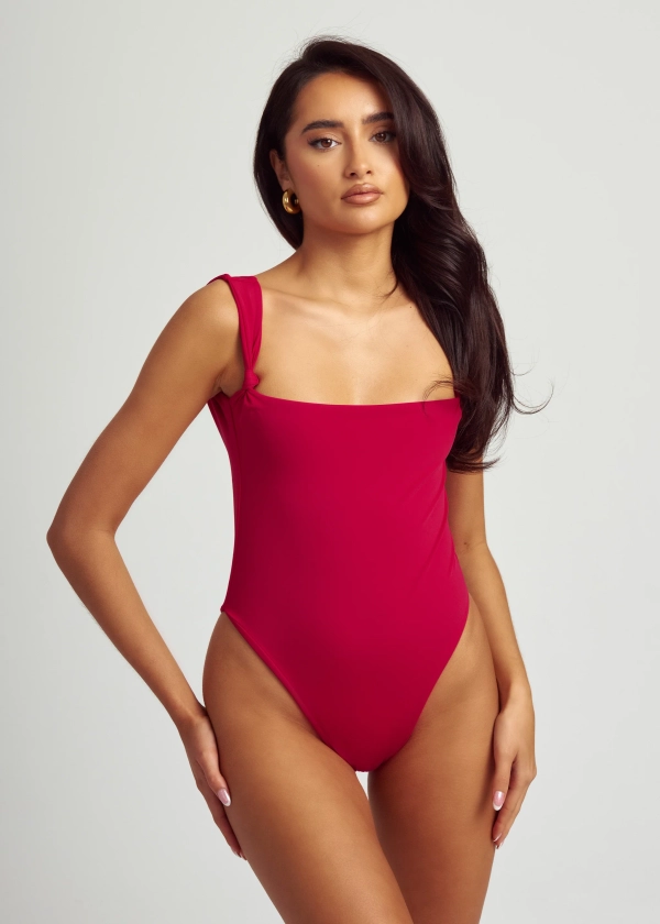 Knot Swimsuit in Deep Red