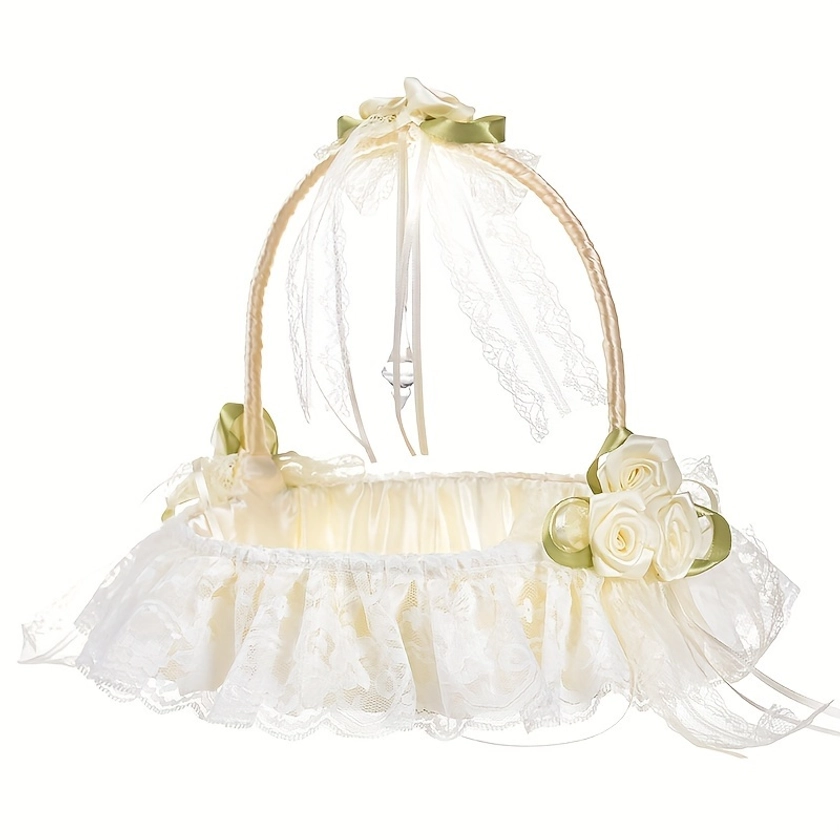 1pc, Flower Girl Basket, Western Woven Lace Flower Basket, Flower Girl Bridesmaid Sprinkle Lace Macrame Basket, Wedding Supplies, Wedding Decorations, Wedding