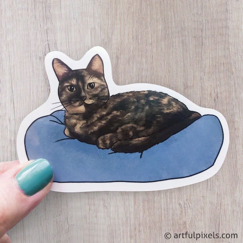 Tortoiseshell Cat Sticker 4.14x3 in, Tortie Cat Sticker, Funny Cat Glossy Sticker, Laptop Sticker, Notebook Sticker, Cat Lover Gift, Cat Mom