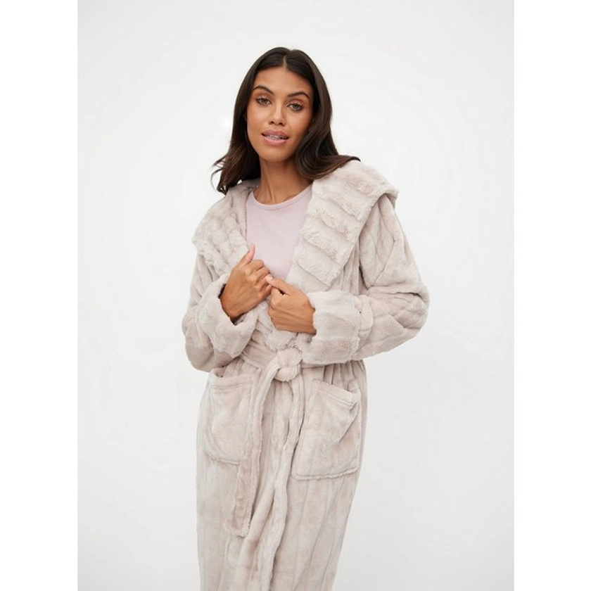 Buy Latte Plush Stripe Dressing Gown L | Dressing gowns | Tu