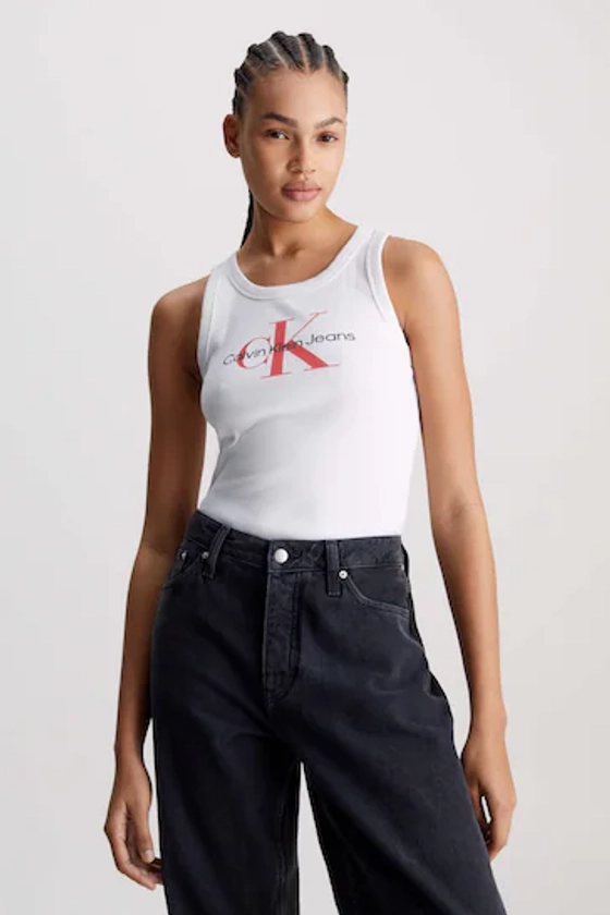 Buy Calvin Klein White Logo Rib Tank from the Next UK online shop