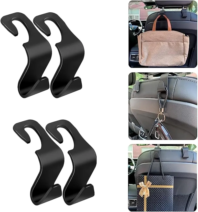 4 pcs Auto Hooks Car Seat Hooks, Car Headrest Hook for Purse Handbag Coats in Car Accessories