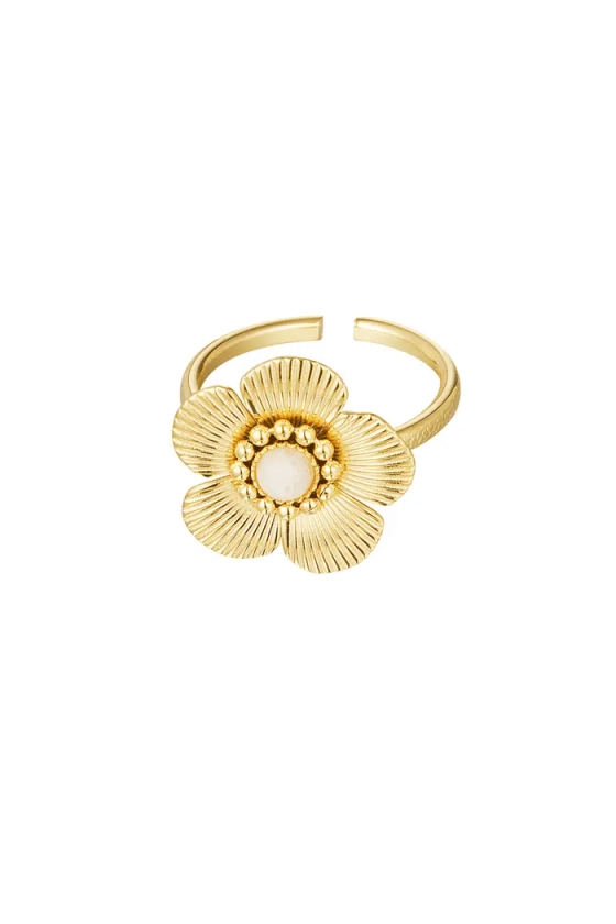 Ring bloem met steen - goud/off-white SKU0253119-185 Wit goud Groothandel SKU0253119-185