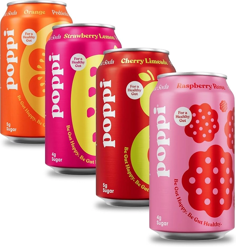 POPPI Sparkling Prebiotic Soda, Beverages w/Apple Cider Vinegar, Seltzer Water & Fruit Juice, Short List Variety, 12oz (12 Pack) (Packaging May Vary)