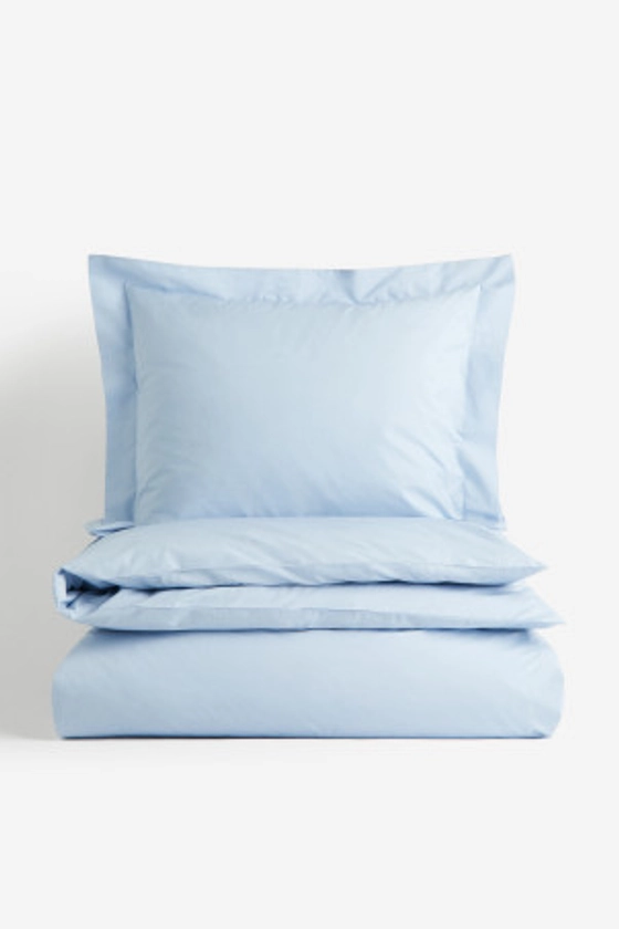 Double/king cotton percale duvet cover set - Light blue - Home All | H&M GB