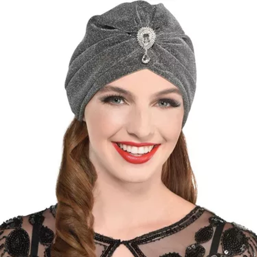 Gray & Silver 20s Fancy Turban with Gemstone