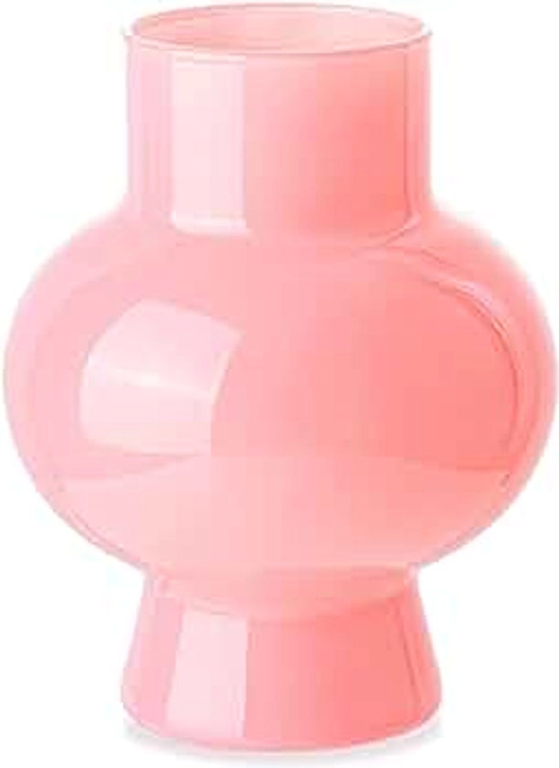 Glass Vase for Flower Centerpiece, Lantern Shaped Glass Vase, Modern Floral Vase for Center, Living Room, Tabletop Decor (Pink)