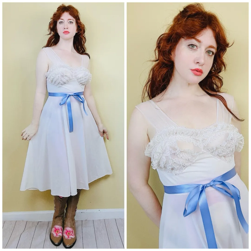 1960s Vintage White Nylon Ruffled Bust Slip Dress / 60s / Sixties Bombshell Cupcake Fit and Flare Nightgown / Small Medium - Etsy UK