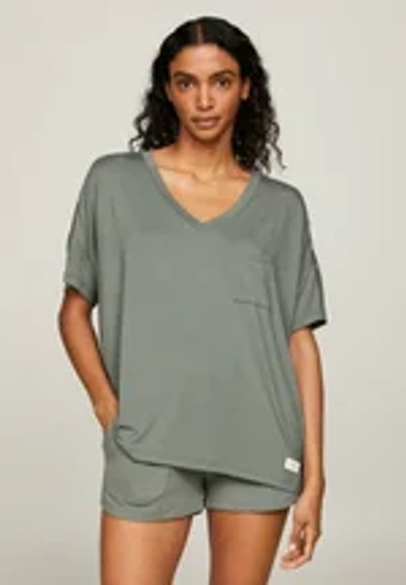 Tommy Hilfiger ESTABLISHED LOGO V-NECK LOUNGE - Haut de pyjama - stonewash green/gris foncé - ZALANDO.BE