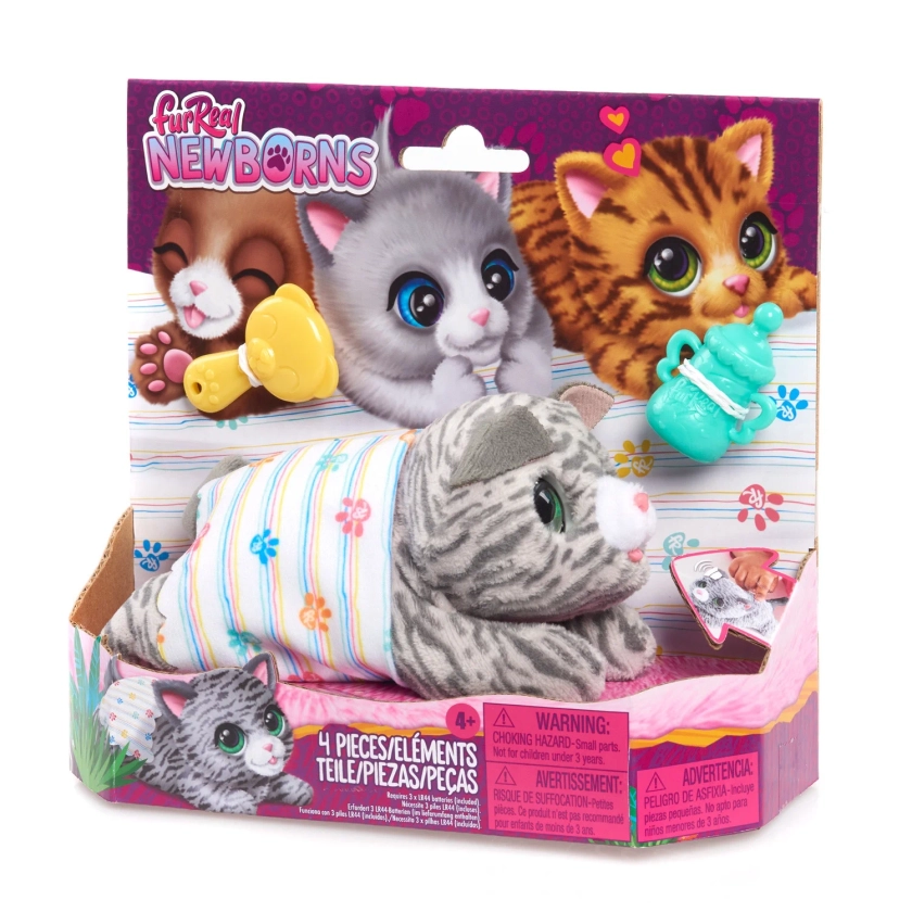 furReal Newborns Kitty Interactive Pet, Small Plush Stuffed Animal Cat with Sounds and Movement, Faux Fur, Kids Toys for Ages 4 up