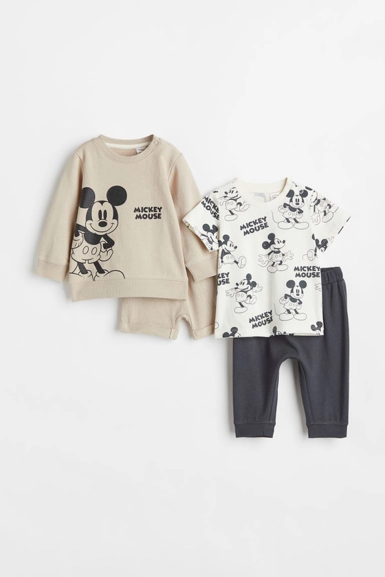 4-piece Cotton Set - Light beige/Mickey Mouse - Kids | H&M US