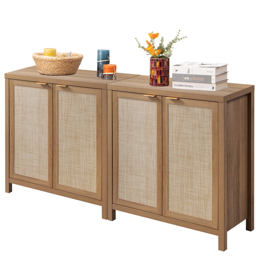 Omni House Rattan Sideboard Buffet Cabinet,Kitchen Cabinets with Rattan Doors and Shelves,Sideboards and Buffets for Dining Room,Hallway,Living Room(Oak,2PCS) - Walmart.com
