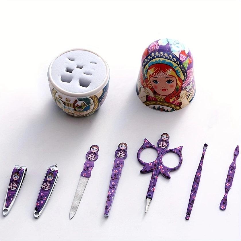 Matryoshka Doll Manicure Set, Classic Nail Clippers & Grooming Kit With Decorative Nesting Doll Case, Beauty Nail Care Tools For Home And Travel Use