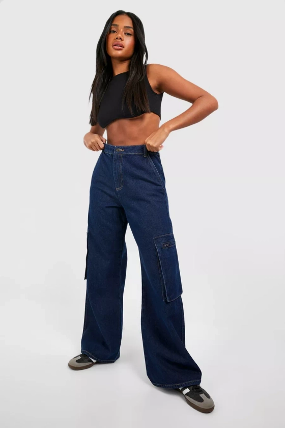 Contrast Topstitch Wide Leg Cargos