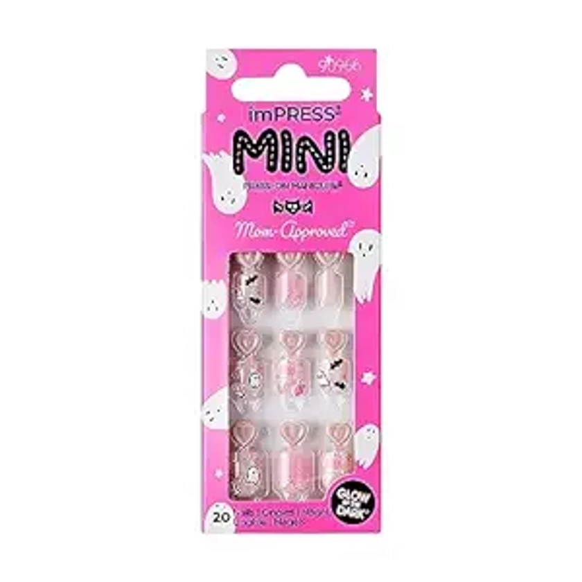 imPRESS MINI Halloween Press-On Nails for Kids, No Glue Needed, Pink, Square Shape, 21 Ct.