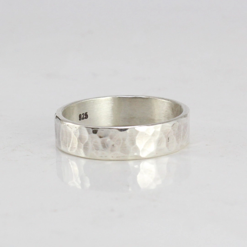 Sterling Silver Ring for Men, Women - Hammered or Smooth - Custom Engraving - Mens Sterling Silver Ring - Silver Band - 5mm