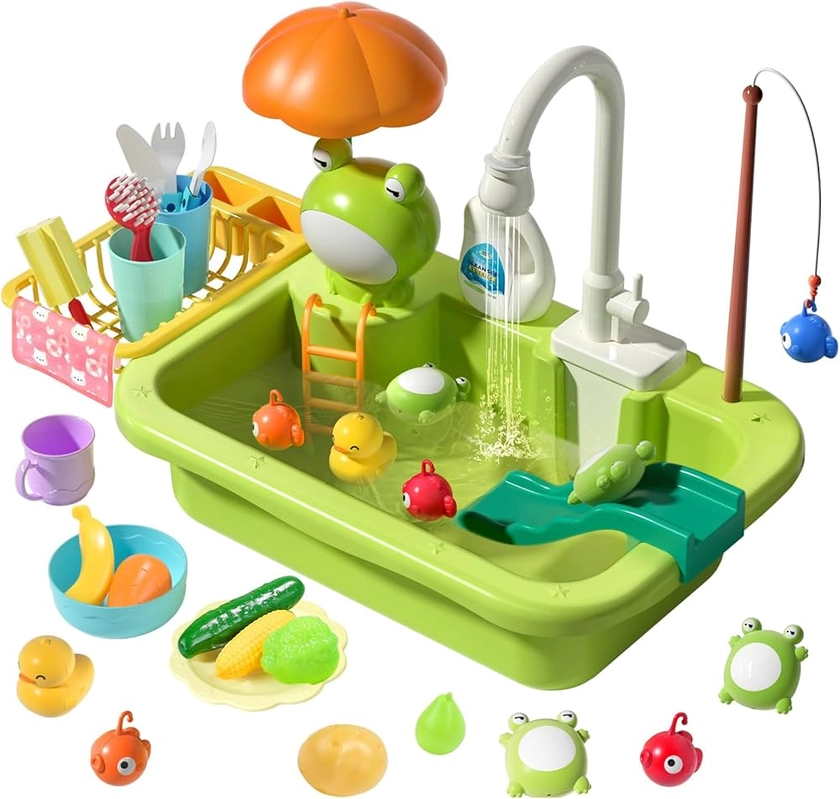 CUTE STONE Play Sink with Running Water, Kitchen Sink Toys with Upgraded Electric Faucet, Play Kitchen Toy Accessories, Pool Floating Fishing Toys for Water Play, Kids Role Play Dishwasher Toy, Kitchen Playsets - Amazon Canada