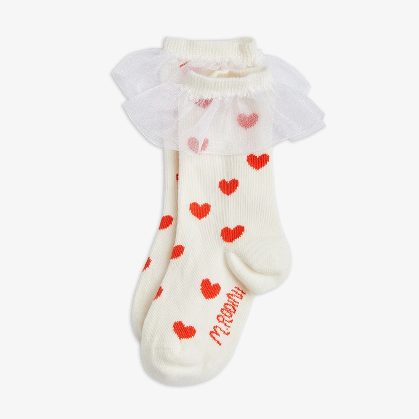 Hearts Frill Socks White