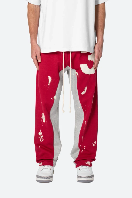 3 Patch Contrast Sweatpants - Red/Grey