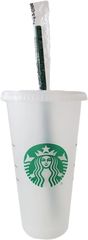 Starbucks Lot de 1 tasse à froid réutilisable givrée de 700 ml avec couvercle et paille verte avec bouchon